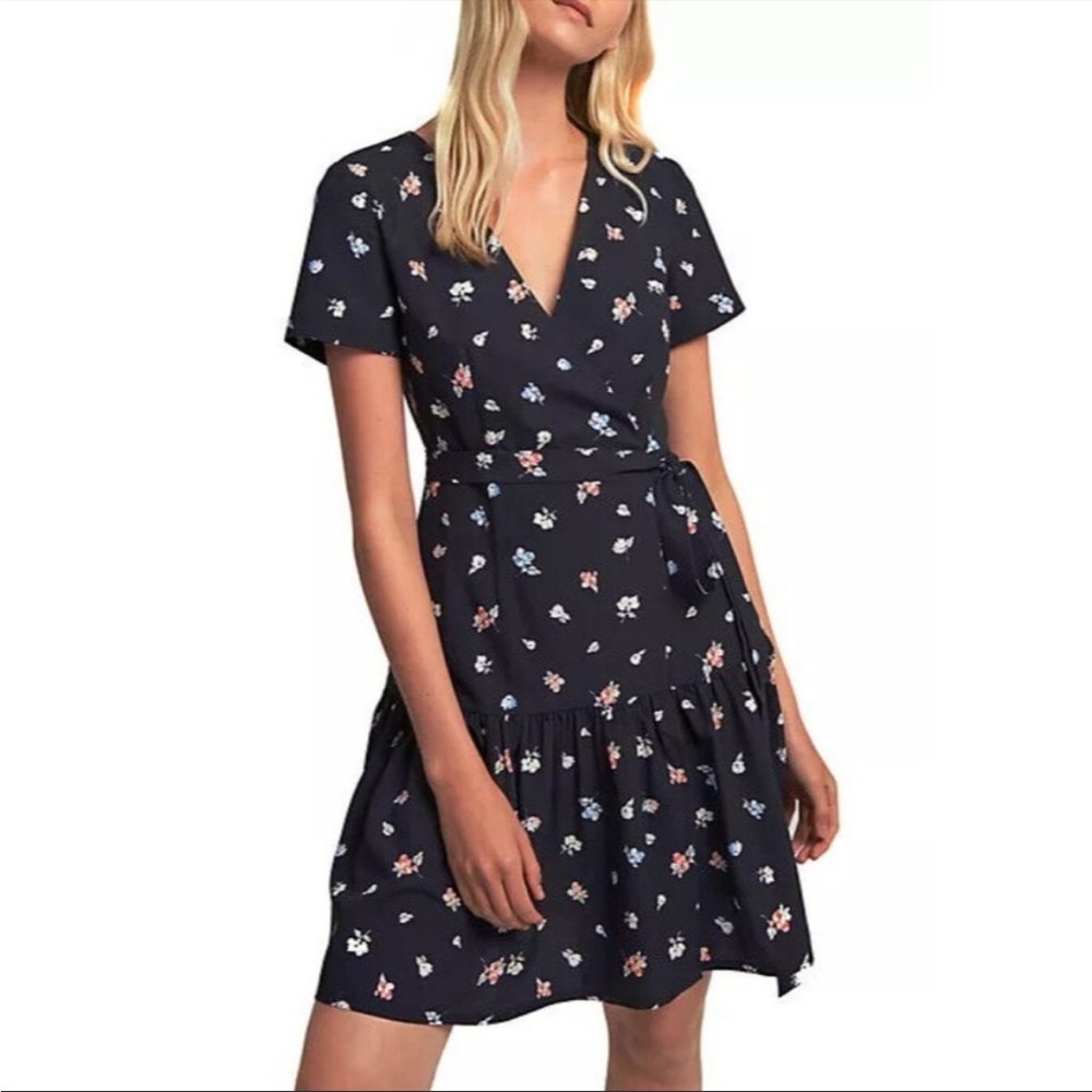 French Connection Frida Armoise Floral Print Crepe Faux Wrap Dress